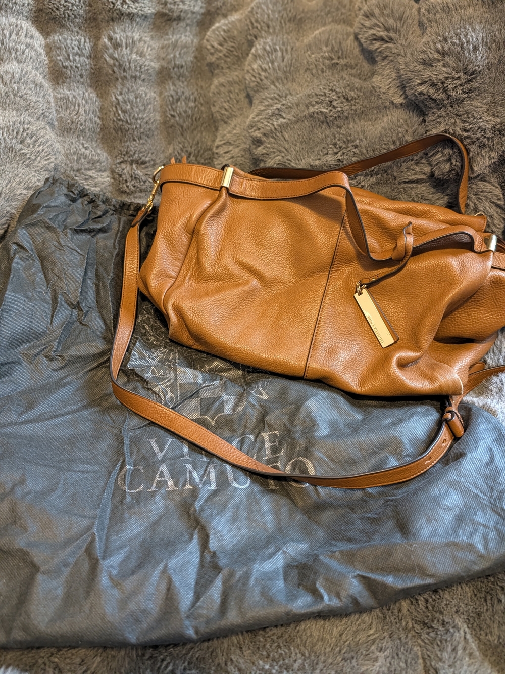 Vince Camuto Pebbled Leather Shoulder Bag in Cognac